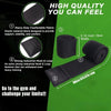 Black elastic knee wraps designed for strength training featuring a durable fabric and industrial hook and loop fastener.