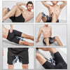 A man demonstrates the pelvic muscle trainer for strength and fitness device on his leg.