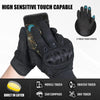Black high sensitive touchable gloves with a finger touchscreen and built-in layers for various devices