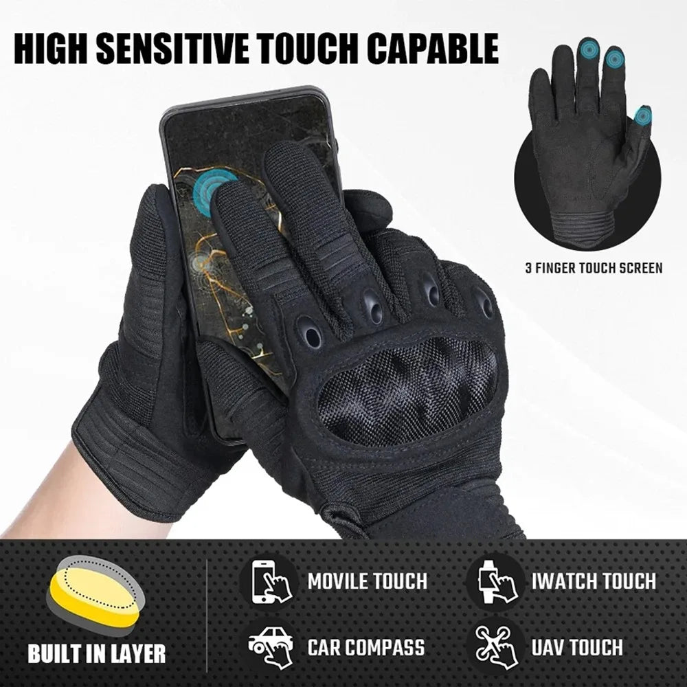 Black high sensitive touchable gloves with a finger touchscreen and built-in layers for various devices