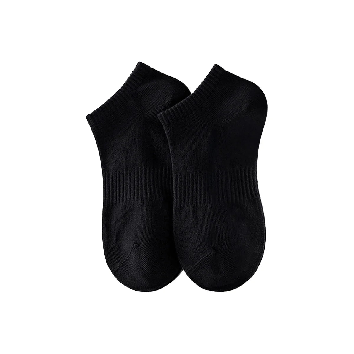 A pair of black thin ankle socks for athletic and daily wear.
