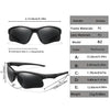 A set of black PU coated sports sunglasses with various frame and lens sizes and weights.