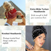 A woman models extra wide turban headbands and knotted headbands for hair accessories.