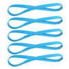 A pack of five bright blue elastic silicone sports headbands.