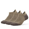 A pair of olive green breathable performance running socks lying flat.