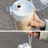 A hand is holding a white sports water bottle with a clear lid, showing the opening mechanism.