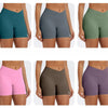 A collection of seamless high-waist yoga leggings in various shades of teal, gray, olive green, pink, and brown.