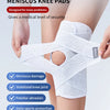 White elastic knee pads designed for professional protection and joint support on a person's leg.