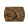 Bandeau de sport à imprimé léopard noir et tan, en tissu extensible, plié en nœud.