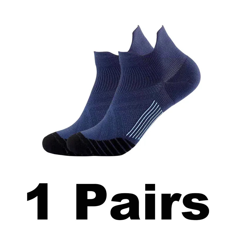 One pair of navy blue performance compression sports socks for ankle protection