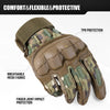 Tactical PU leather cycling gloves in olive green camouflage pattern with TPR protection and breathable mesh fabric