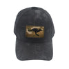A dark gray tactical baseball cap featuring an embroidered kangaroo patch on the front.