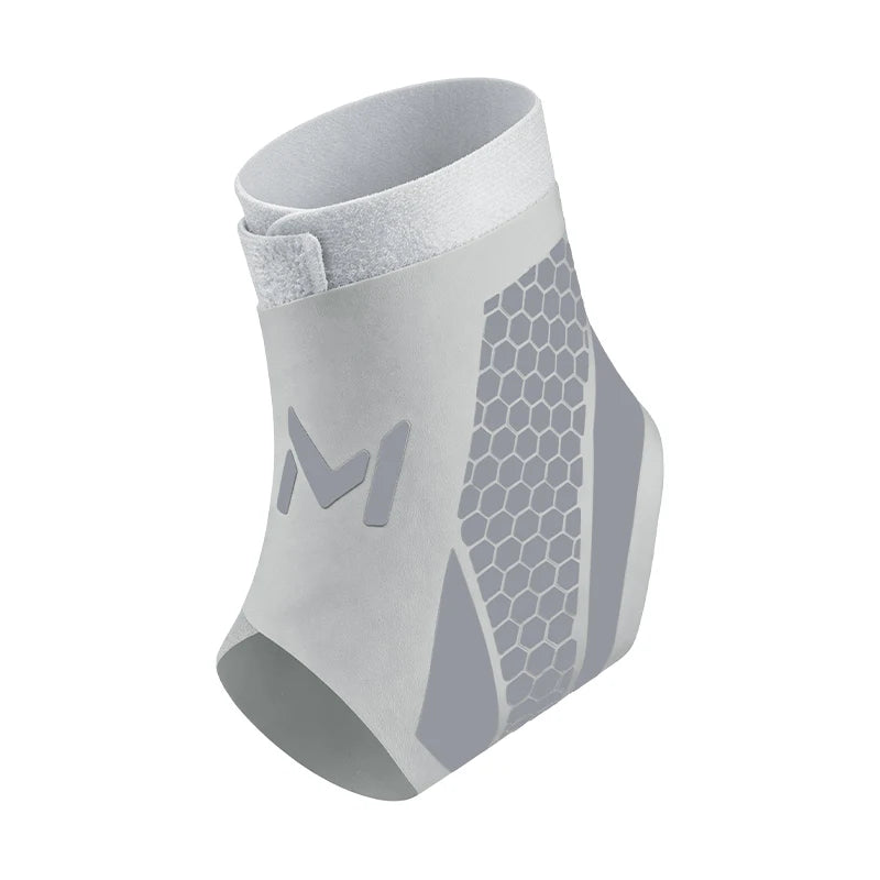 Gray compression ankle support foot sleeve with a mesh pattern and an M logo.