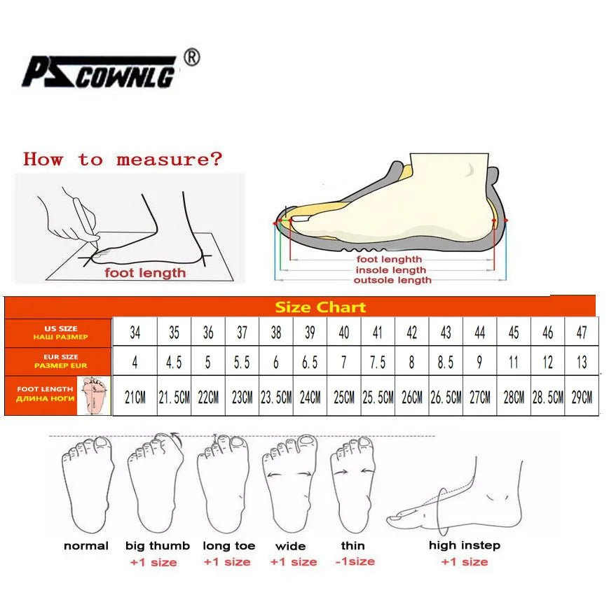 A chart showing how to measure foot length for waterproof aqua socks, including diagrams of different foot types.
