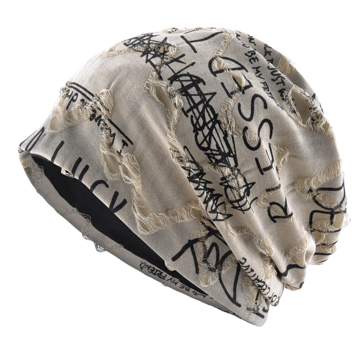 Vintage Letter Print Beanie Hat with Fleece Lining