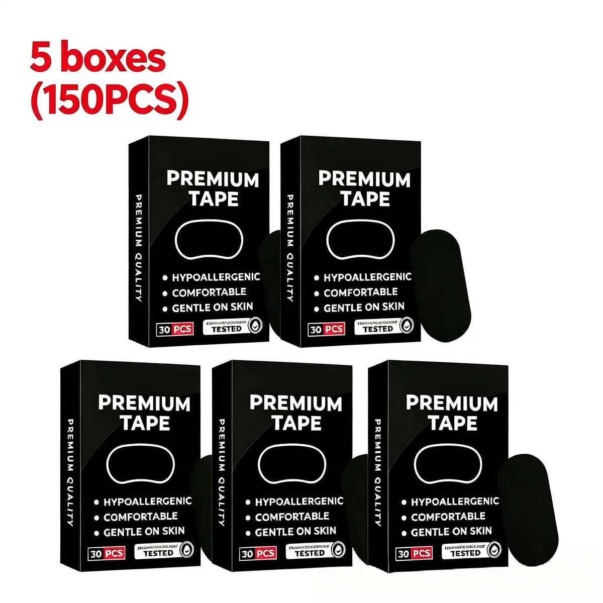 Five boxes of premium tape for medical grade anti-snoring nasal strips, each containing 150 pieces.