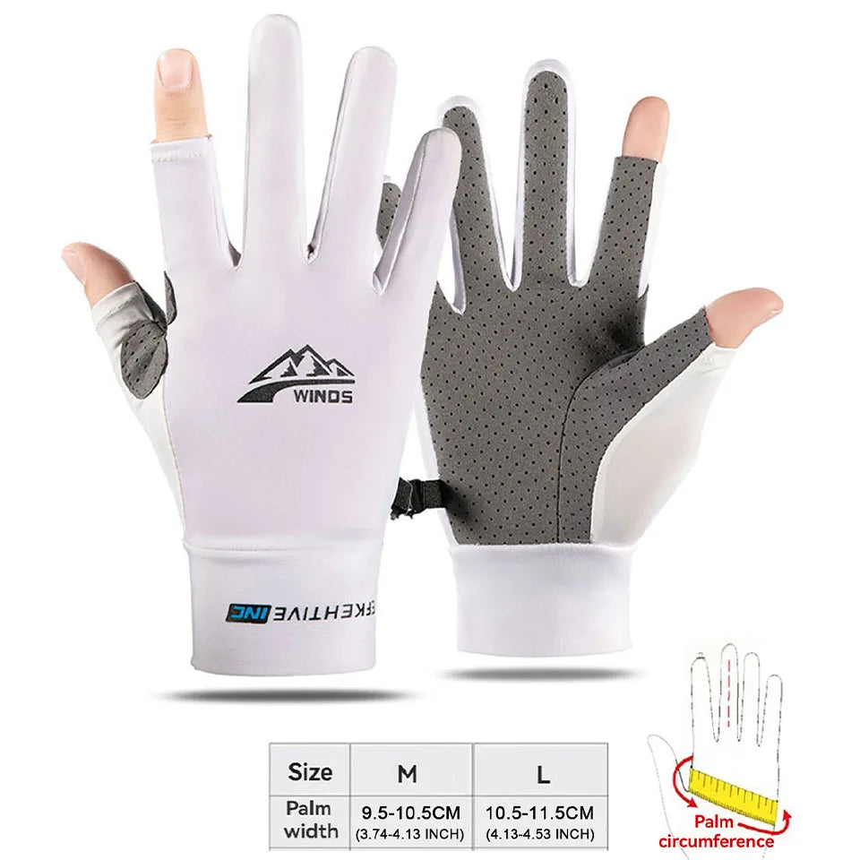 Pair of white and gray sports gloves for hand protection with size options