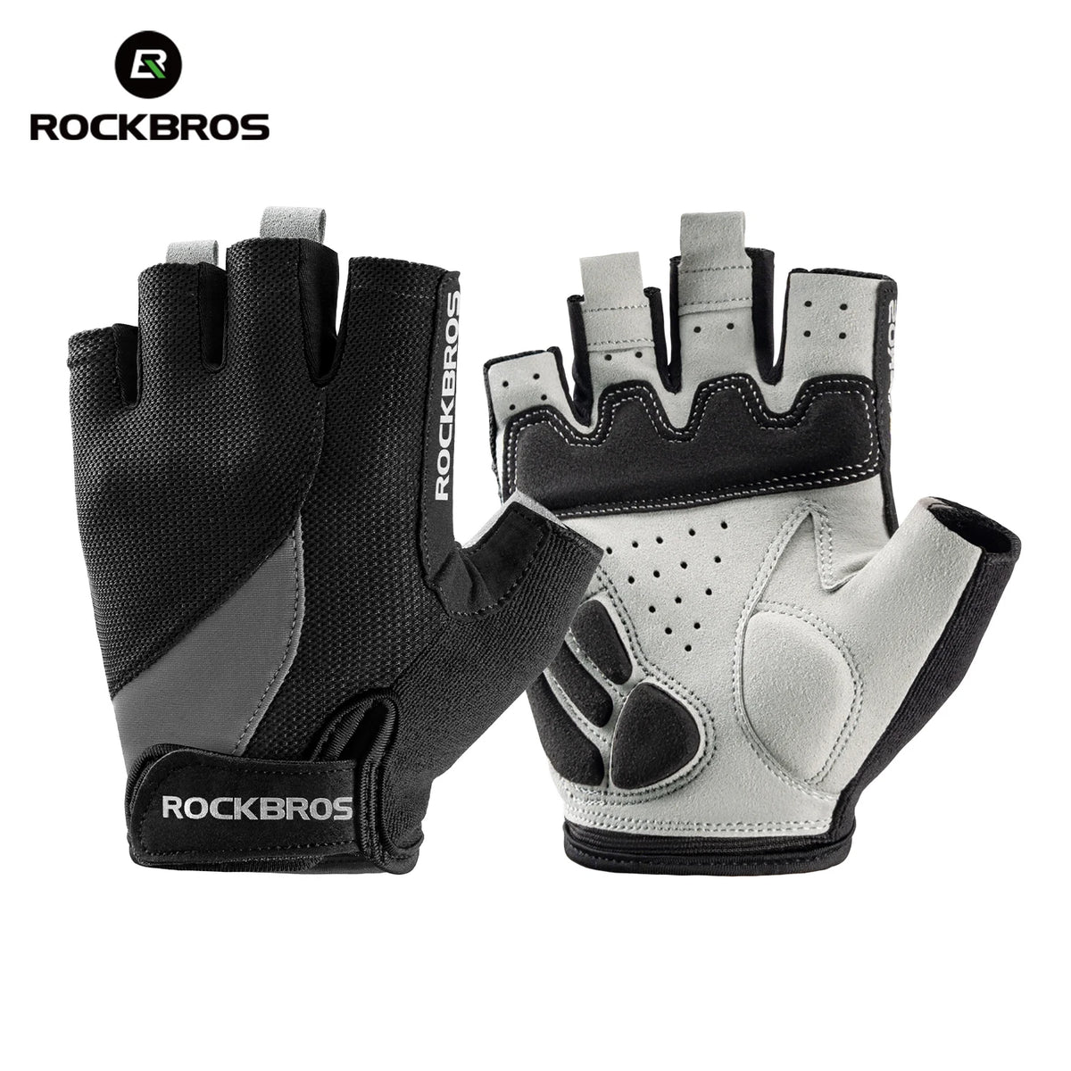 A pair of black and gray breathable cycling gloves for mountain biking riding