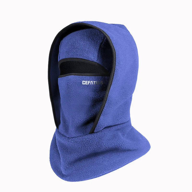 A royal blue double-layer winter beanie with a black trim and the brand name Cefati visible.