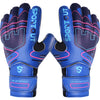 Par de guantes de portero azules y negras con detalles rosas para rendimiento en fútbol