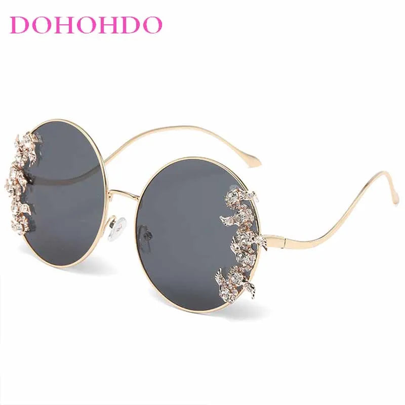 Women's Rhinestone Oversized Round Sunglasses with UV400 Protection