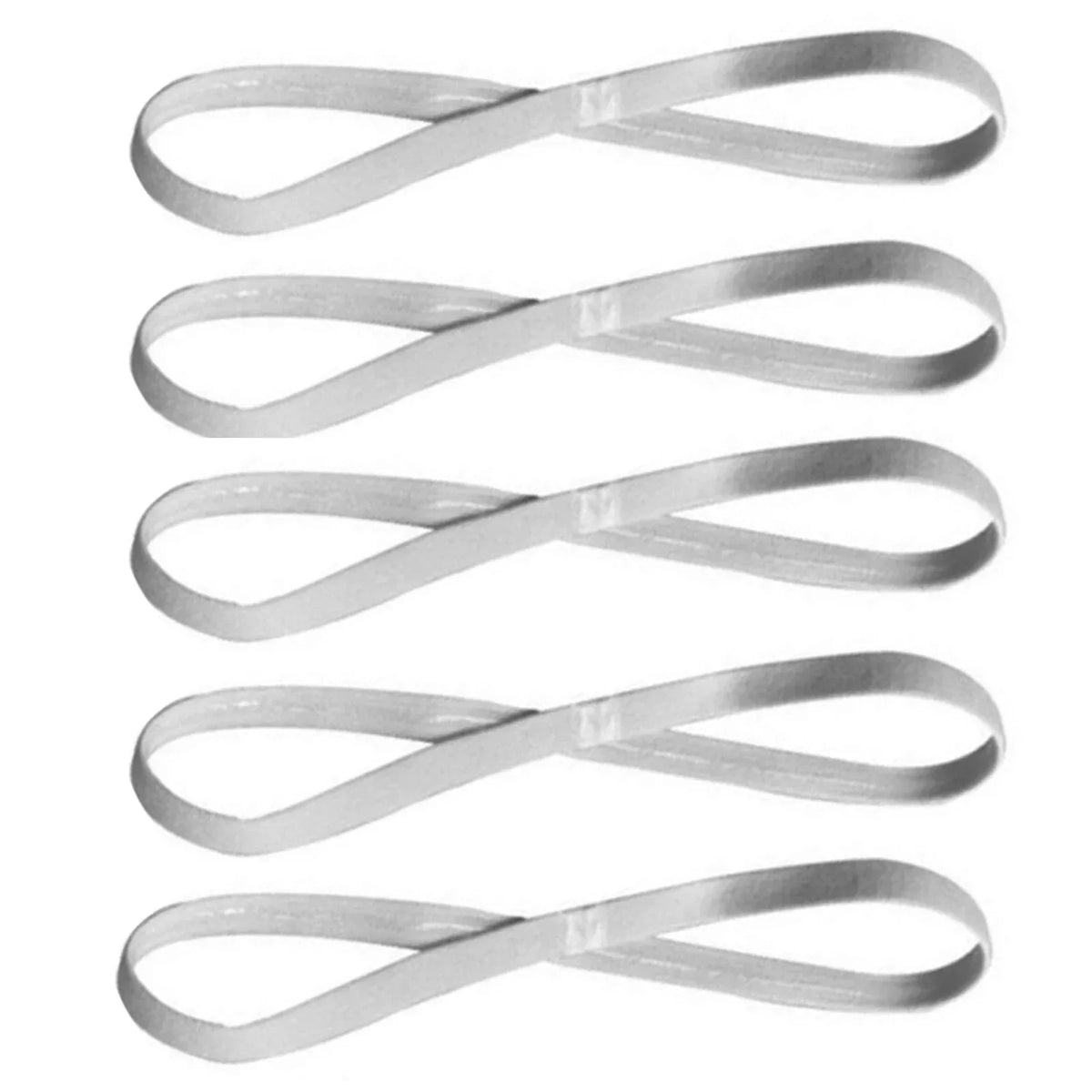 A pack of five elastic silicone sports headbands.