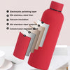 A red insulated stainless steel thermos cup with a colored wear-resistant pint and vacuum insulation features.