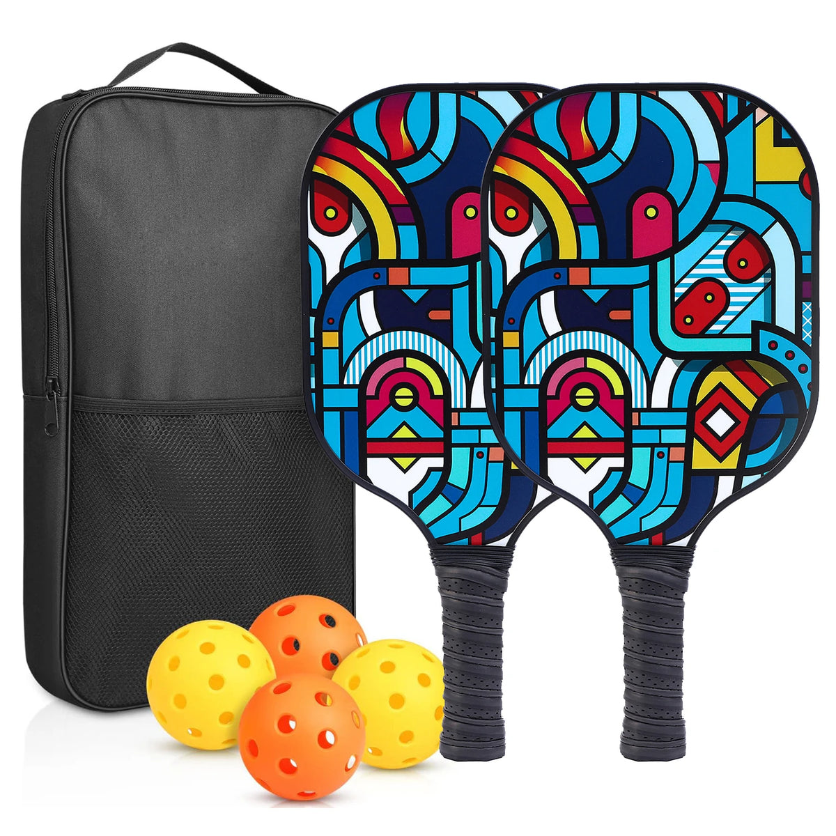 2-Piece Fiberglass Pickleball Paddle Set with 4 Balls for Beginners