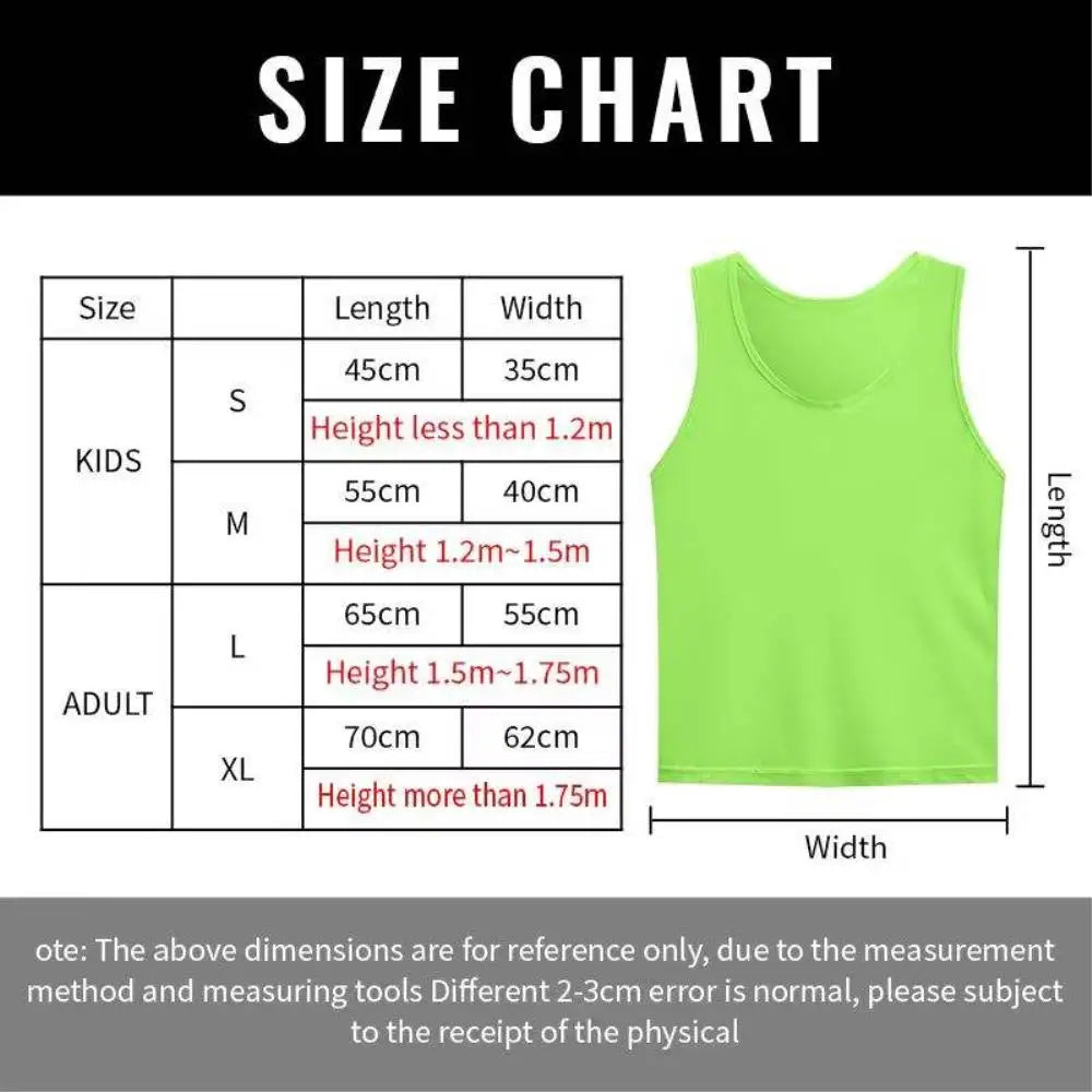 Size chart showing dimensions for kids and adults in various sizes.