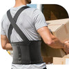 Person wearing a black ergonomic back brace for lifting and daily support while holding a cardboard box.
