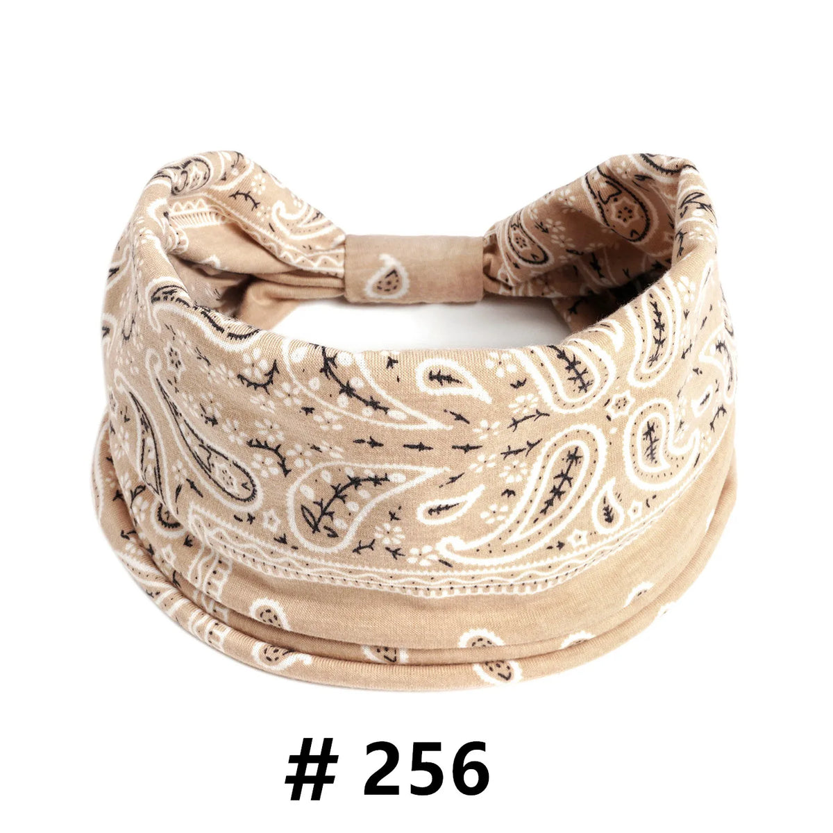Tan boho print cotton headband with a fabric bow