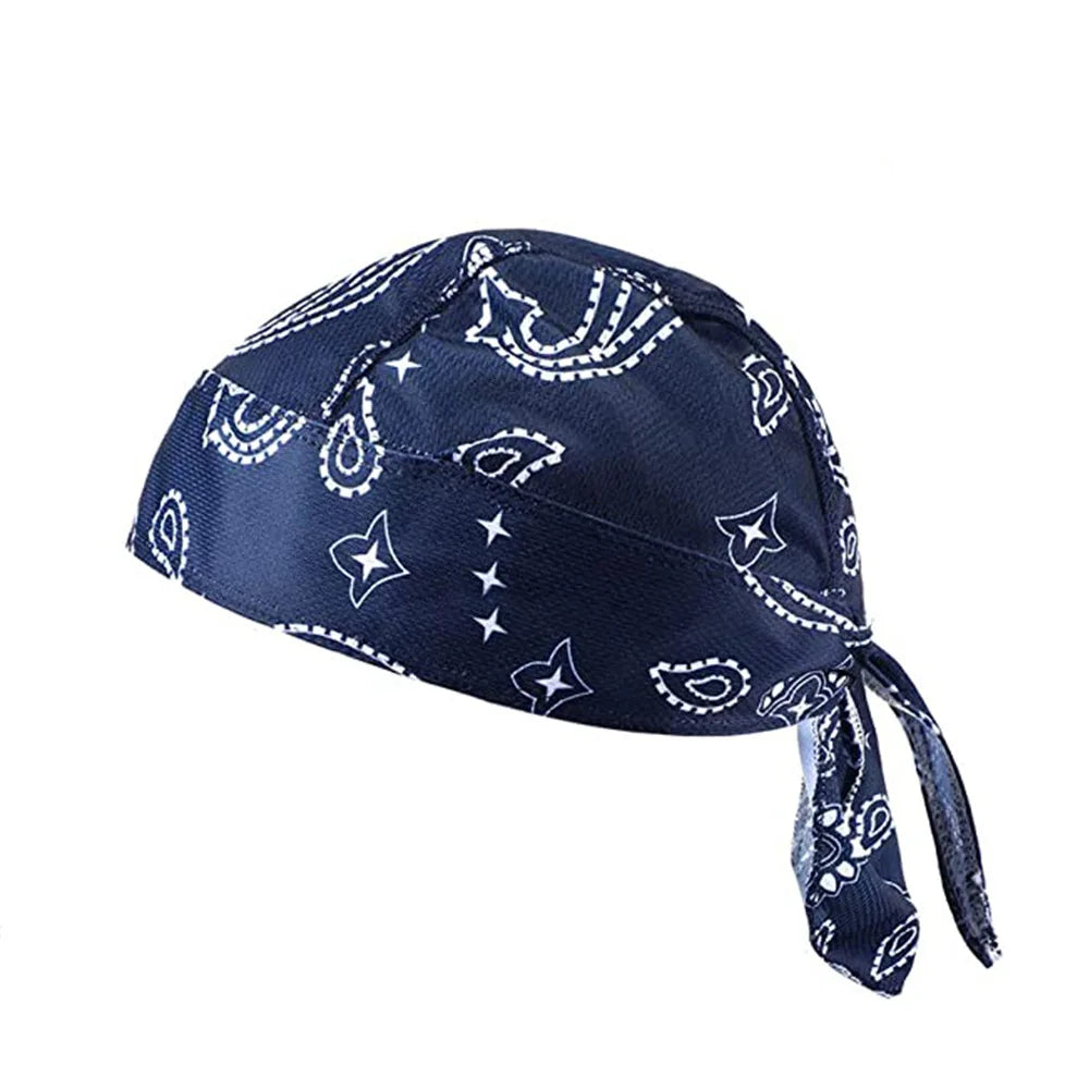 Marineblaues, atmungsaktives UV-Sport-Headband-Bandana für Herren mit weißem Paisley- und Sternenmuster