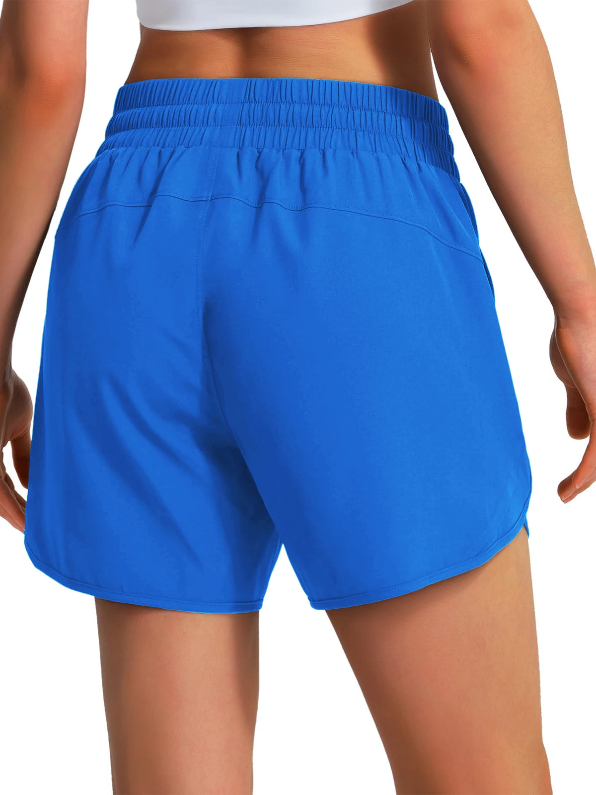Blue women's quick-dry sports running shorts worn by a model.