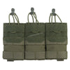 Three olive green tactical magazine pouches designed for plate carriers.