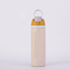 A light beige stainless steel insulated fitness cup with a pale green lid and straw.