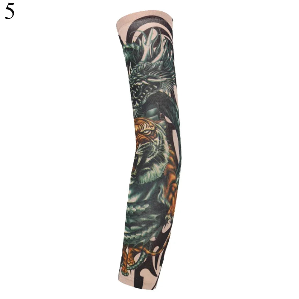 A long sleeve of UV protection arm sleeves featuring a detailed tiger print design.