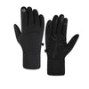 Un par de guantes de invierno impermeables con pantalla táctil aislantes negros contra un fondo blanco.