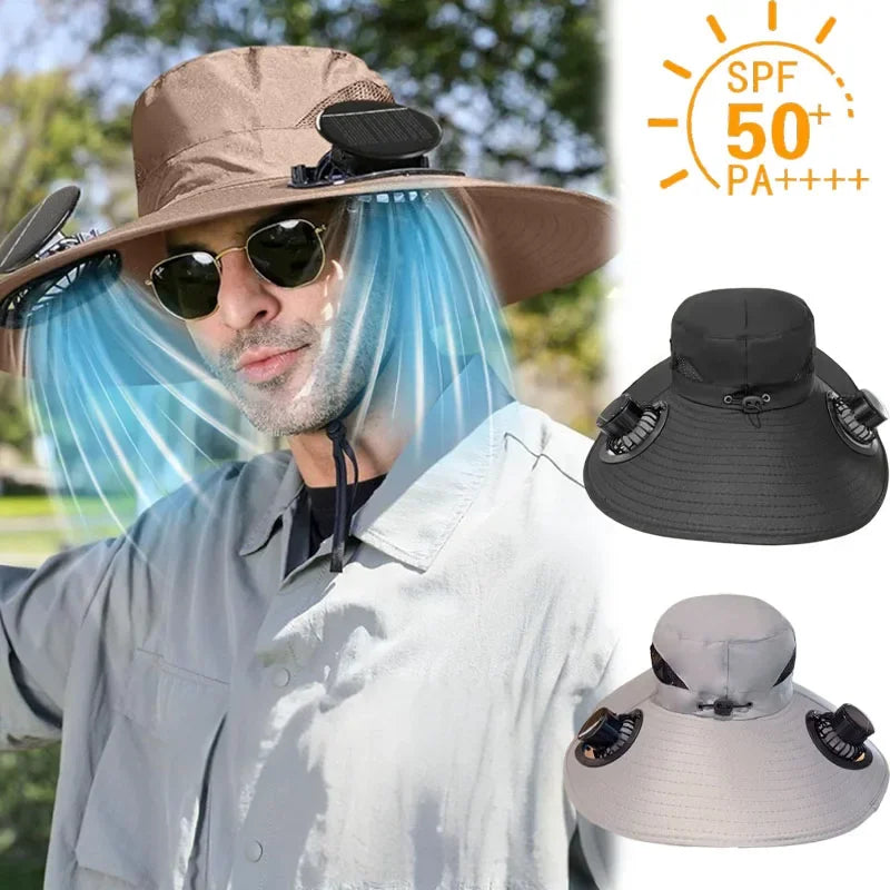 Solar-Powered Cooling Bucket Hat with USB Rechargeable Fan