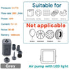 Graue tragbare elektrische Luftpumpe mit LED-Licht zur Anzeige von Spezifikationen und Kompatibilität