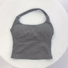 A gray seamless sports camisole top for yoga and fitness