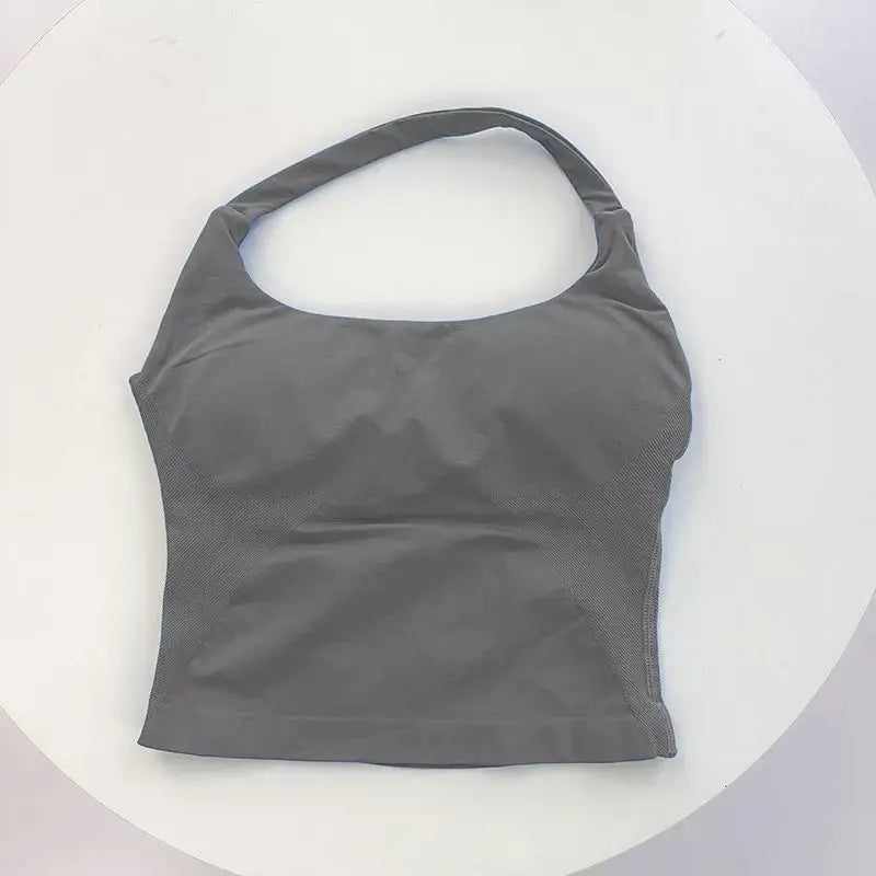 A gray seamless sports camisole top for yoga and fitness