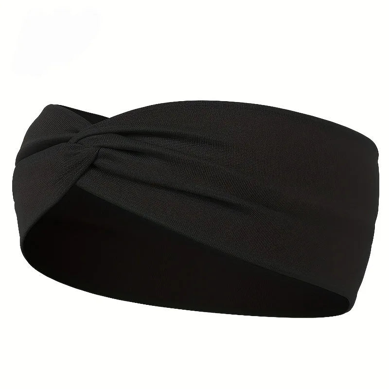 Black knotted elastic sports headband shown from the side.
