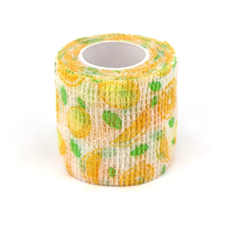 Roll of yellow and green fruit pattern elastic bandage tape for joints