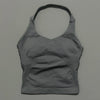 Graues, nahtloses Strick-Gym-Tanktop mit V-Ausschnitt und integrierter BH.