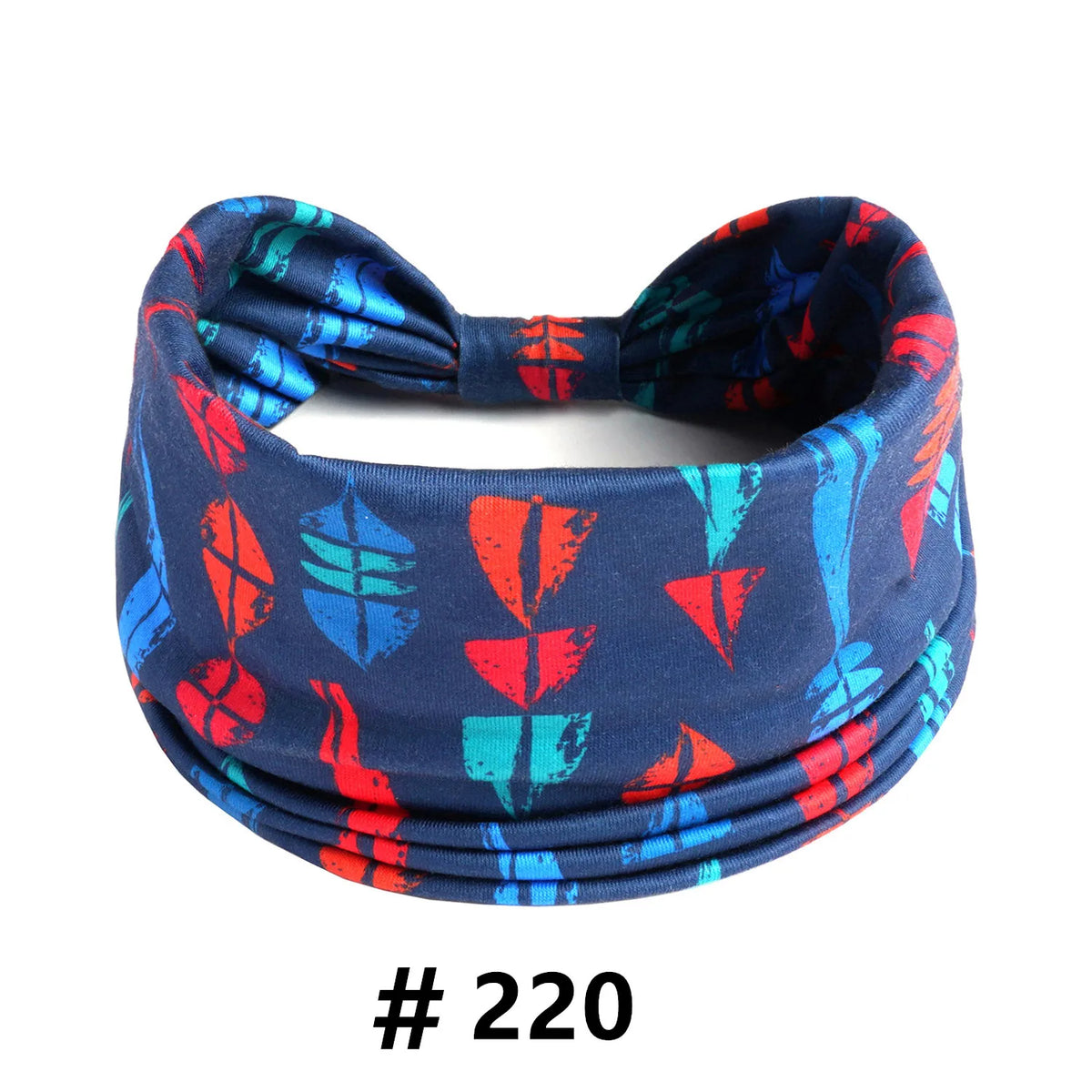 Navy blue boho cotton turban headband with a colorful floral print