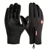 A pair of black warm windproof outdoor cycling and driving gloves shown against a white background.