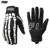 Black and white full finger motocross motorcycle gloves with the FISD logo visible on the palm.