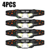 Four powerful LED rechargeable camping headlamps displayed side by side.