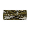 A dark olive green bohemian vintage print headband with a floral pattern.
