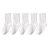 A pack of three white cotton ruffle ankle socks displayed side by side.